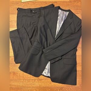Elegant Black Pinstripe Men's Italian Suit Vitale Barberis Canonico Super 110